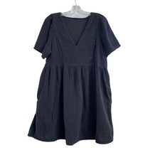 Old Navy Womens Black Cotton Gauze V-Neck Mini Dress Short Sleeve S/715378-00 L