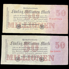 2x 1923 German 50 Million Mark Banknote Post WW1 WWI  Money Relic Antique Gift