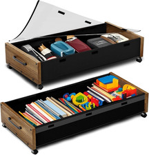Wooden under Bed Storage with Wheels, 80L Extra-Large Rolling under the Bed Stor