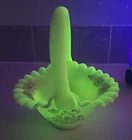 Fenton Vintage Uranium Custard Class Basket  Sugar Flowers Signed