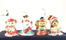 Lot of 4 VTG Jasco Caring Critter Chimers Ornaments Mom & Baby Bisque Porcelain