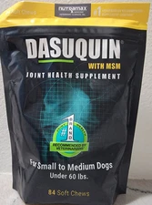 DASUQUIN MSM JOINT HEALTH FOR SM/MED DOGS 2 BAGS - 84 SOFT CHEWS EACH - NEW