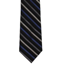 CALVIN KLEIN Boys Silk Tie Black Blue Silver Gray Striped Young Mens Necktie