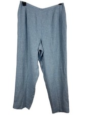 VTG Talbots Irish Linen Blue Houndstooth Flat Front Side Zip Dress Pants 14