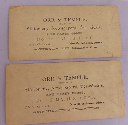 Lot of 2 1870s North Adams Mass Orr Temple Advertising Stationery Stereoview