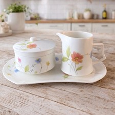 Vtg Mikasa Bone China Sugar  Creamer w/ Underplate - Japan Floral Set 1970s  90s