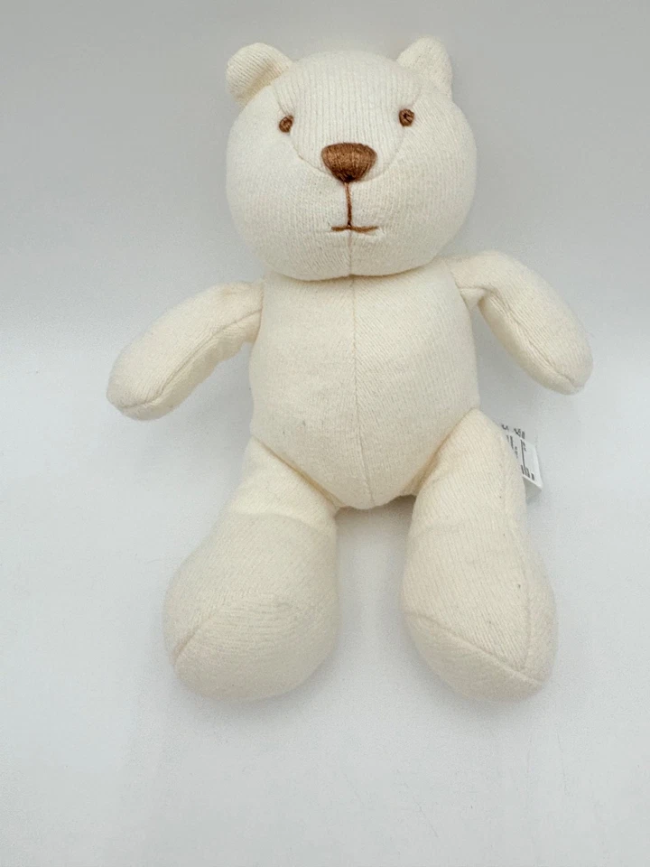 Bebé GAP Oso Blanco Felpa Marrón Nariz Bordada Cosido Algodón Orgánico Lovey Foto 3 de 4
