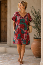 Hand Embroidered Huipil Dress Jalapa Purple Cotton Short Caftan Oaxaca Mexico
