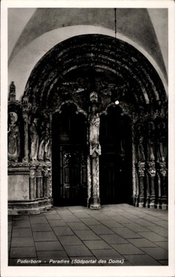 Postcard Paderborn in Westphalia, south portal of the cathedral, sculptures, real... - 4975528