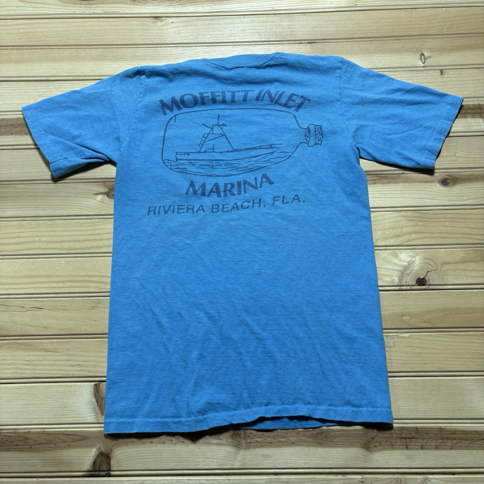 Vintage 70s 80s Moffitt Inlet Marina Riviera Beach Florida Ship Bottle Shirt S
