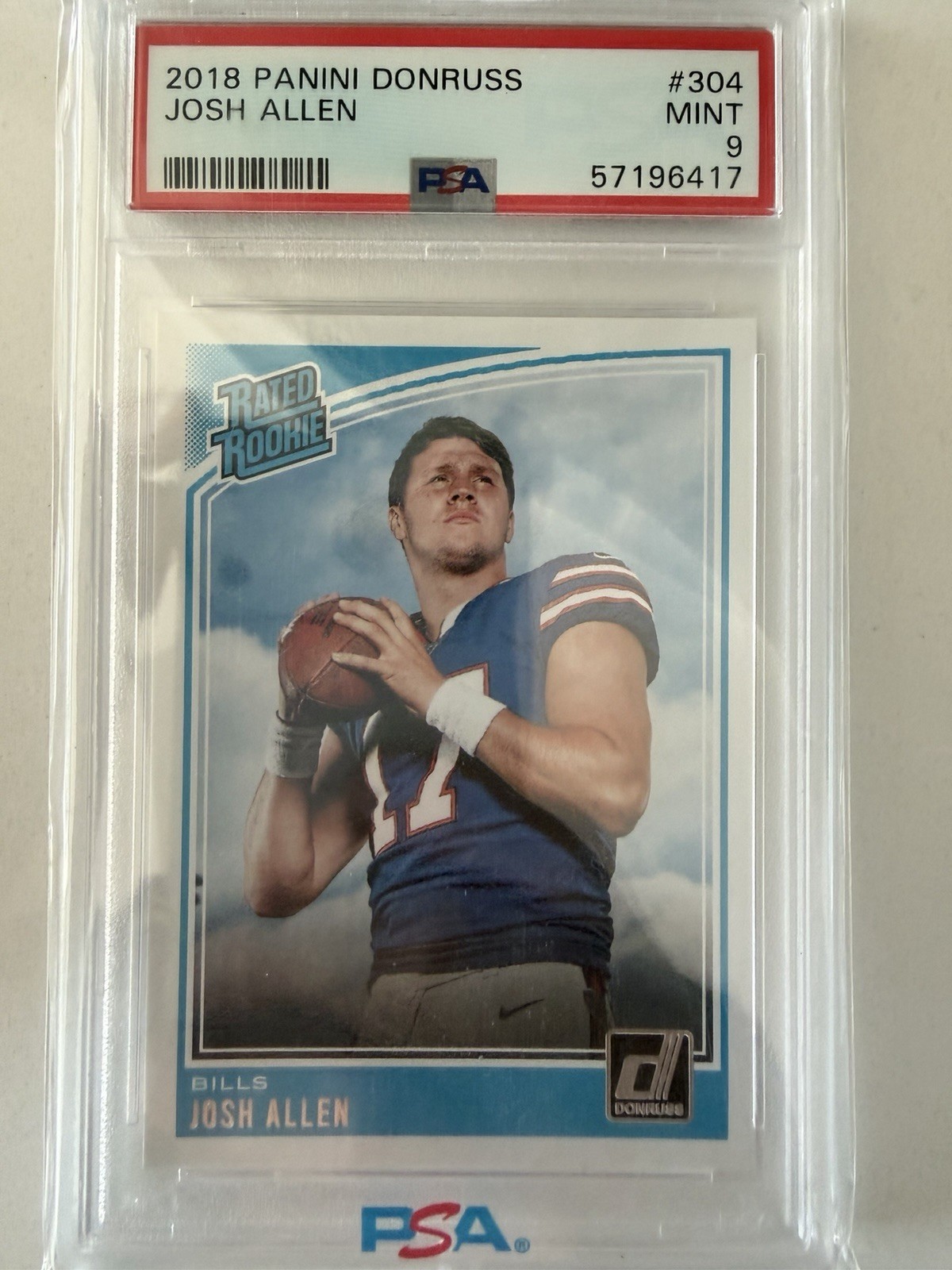 Panini 2018 Donruss Rated Rookie Josh Allen #304 RC PSA 9 Bills