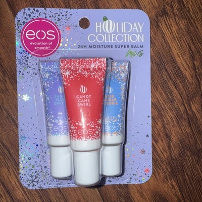 eos Holiday 24H Moisture Mini Super Balm Set, Candy Cane, Sugar Plum, Cookie