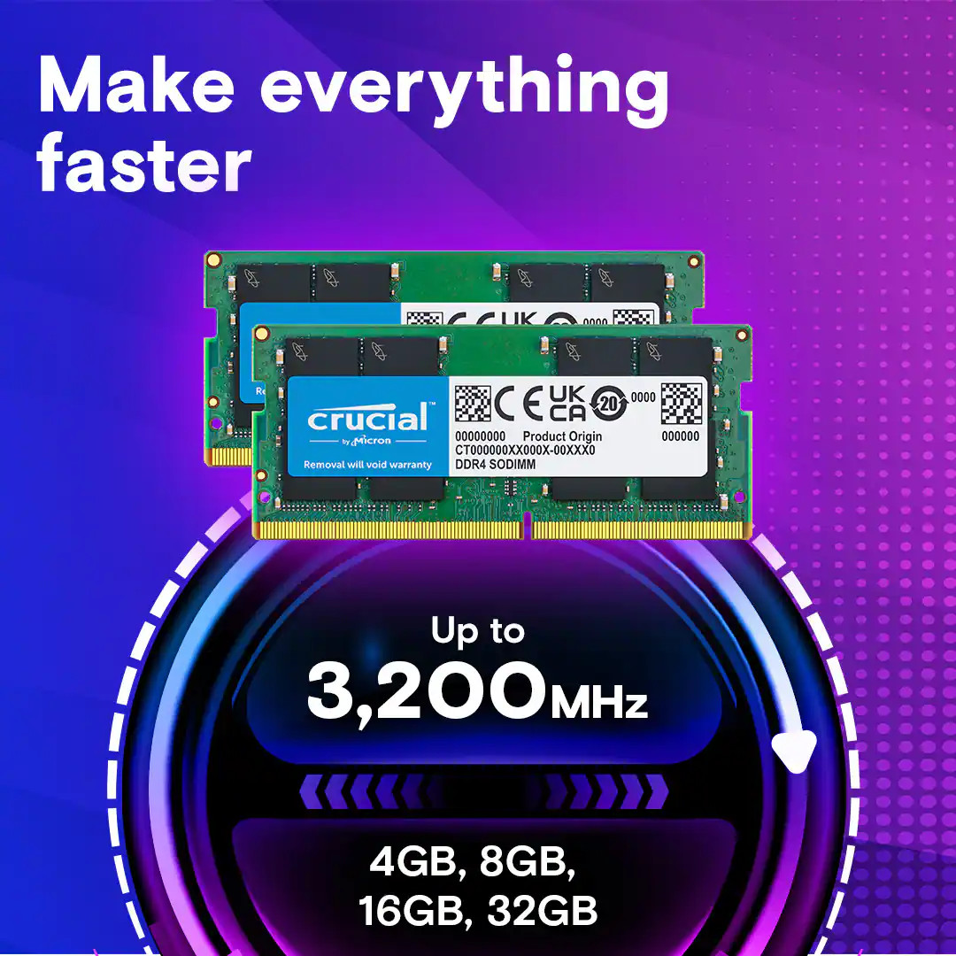 Crucial 32GB (2x16GB) 3200MHz 260-pin SODIMM DDR4 RAM Memory