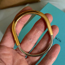 Tiffany & Co. 14k Rose Gold Mixed Metal Cuff Bangle Bracelet 6.7 in THE LOCK