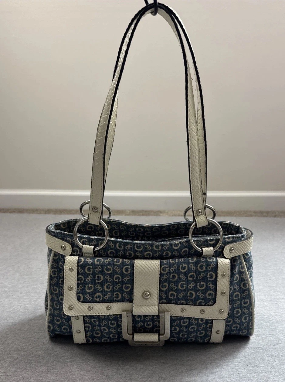 Borsa a tracolla Y2K GUESS BY MARCIANO Monogram Denim fondo di magazzino nuova con etichetta vedi note