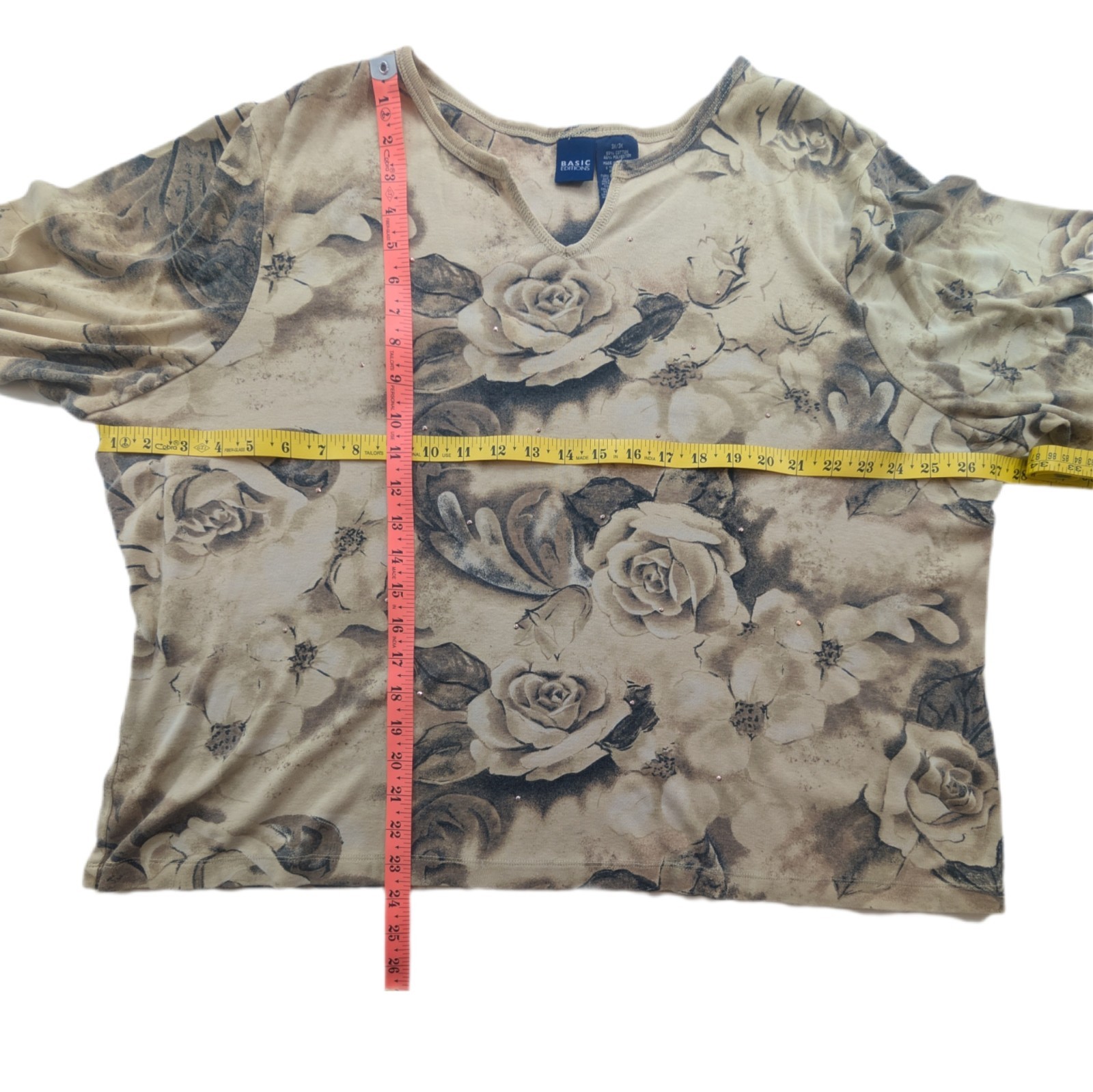 Basic Edition Blouse Plus Size 3X Beige Floral Ro… - image 3