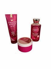 Bath  Body Works TWISTED PEPPERMINT 3 Piece Body Care Holiday Set NEW