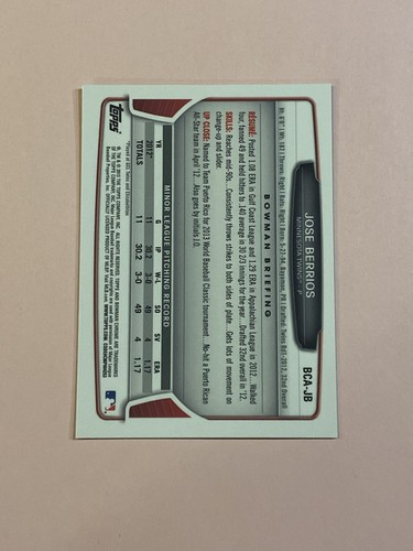 Jose Berrios 2013 Bowman Chrome Auto Autograph #1 - Picture 3 of 3