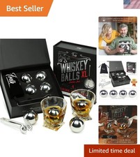 Gifts for Him - Men Dad Husband - 4 XL Stainless Steel Whisky Ice Balls, Spec...