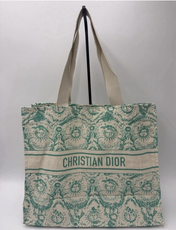 Christian Dior Dioriviera Canvas Large Tote Bag Beige/Teal with Insert NWOT
