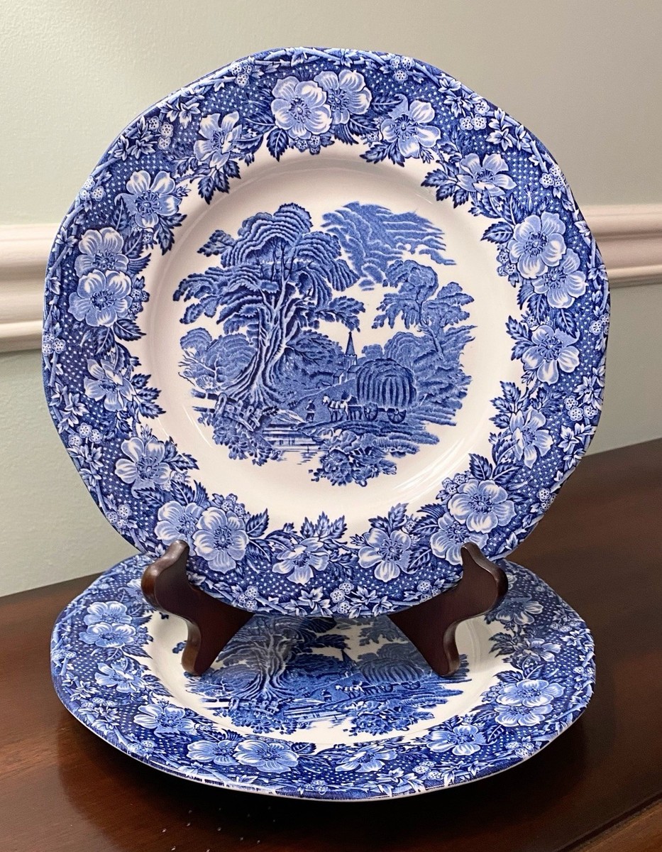 Enoch  プレート5枚セット　ヴィンテージ　イギリス製 Vtg Enoch Wedgwood Blue Woodland 9 5/8” Dinner Plate England Set