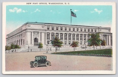 New Post Office Building Washington DC Old Car Vintage Postcard