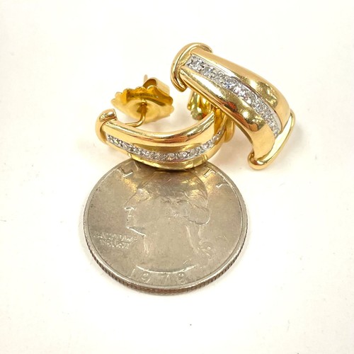 14K J-Hoops With Diamond & Platinum Center & Extra Large Ear Nuts, 11.24g - Picture 2 of 9