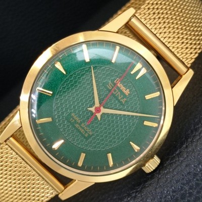 VINTAGE HMT SONA INDISCHE HERRENUHR HANDAUFZUG GRÜNES ZIFFERBLATT a443360-2