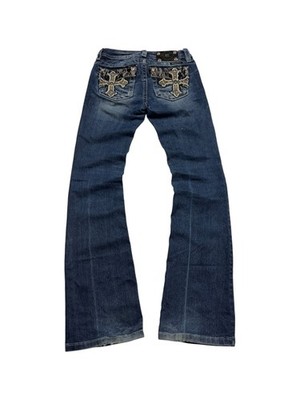 Miss Me Kreuzstickerei Vintage Bootcut Jeans   Dunkelblau