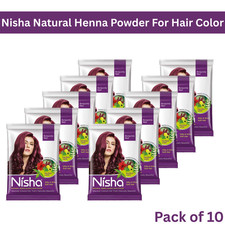 10 X Nisha Natural Henna Powder For Hair Color Shade Burgundy Red for Unisex-15g