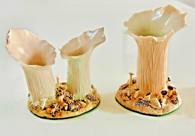 Vintage Jane Rogers Jane's Country Keramik Porzellan Pilze Muschel Vase Paar 1987