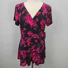 NWT Torrid Tunic Top 1 Floral Faux Wrap Waist Tie Popover Whimsigoth Dark Fairy