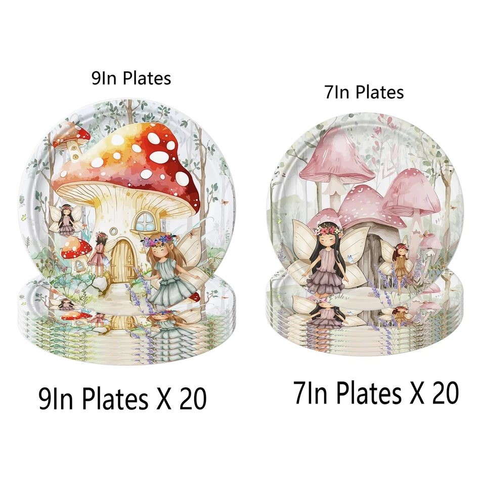 Juego de 142 piezas de suministros de fiesta de cumpleaños de hadas platos tazas servilletas tenedores mantel... Foto 4 de 4