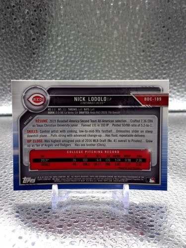 2019 Bowman Chrome Draft Refractor #BDC-189 Nick Lodolo Cincinnati Reds 1st RC - Picture 2 of 2