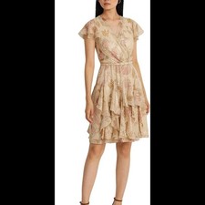 Lauren Ralph Lauren Floral Metallic Chiffon Cocktail Dress