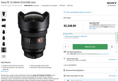 Sony FE 12-24mm F2.8 GM G Master Lens SEL1224GM Brand New Sealed