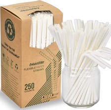 Bendable Paper Sts for Drinking, White, 7 3/4 inches, - Great for Kids,