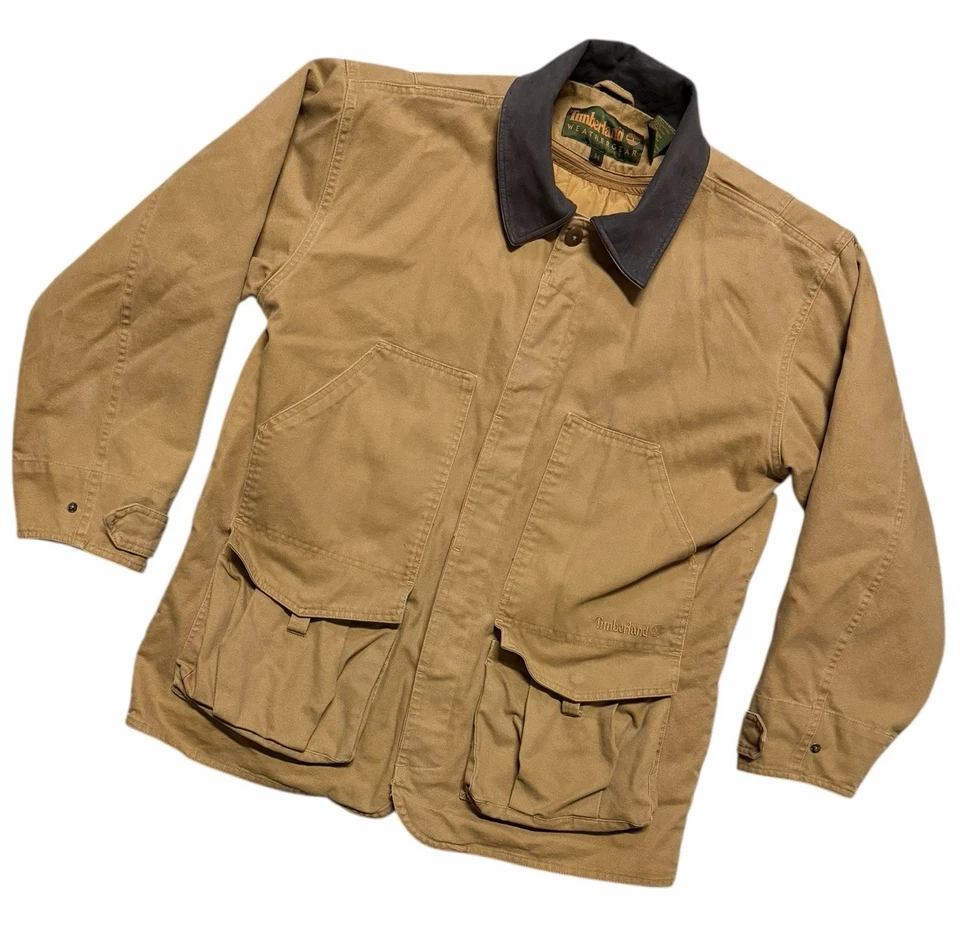 Timberland Weathergear Lona Cremallera Granero Chaqueta Abrigo Cuero Cuello Mediano Foto 4 de 4