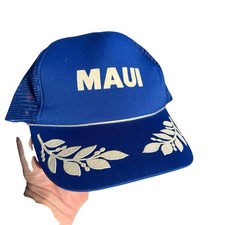 VTG Hawaiian Headwear Maui Trucker Hat Mens OSFA Blue White Snapback Mesh