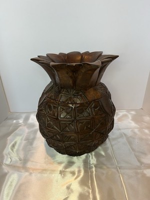 Decorative Pineapple Decor 12'' Tall With Removable Top Resin Brown Textured