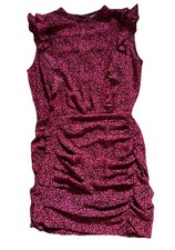 Express Abstract Floral Ruched Mini Dress in Red & Pink Print Size L