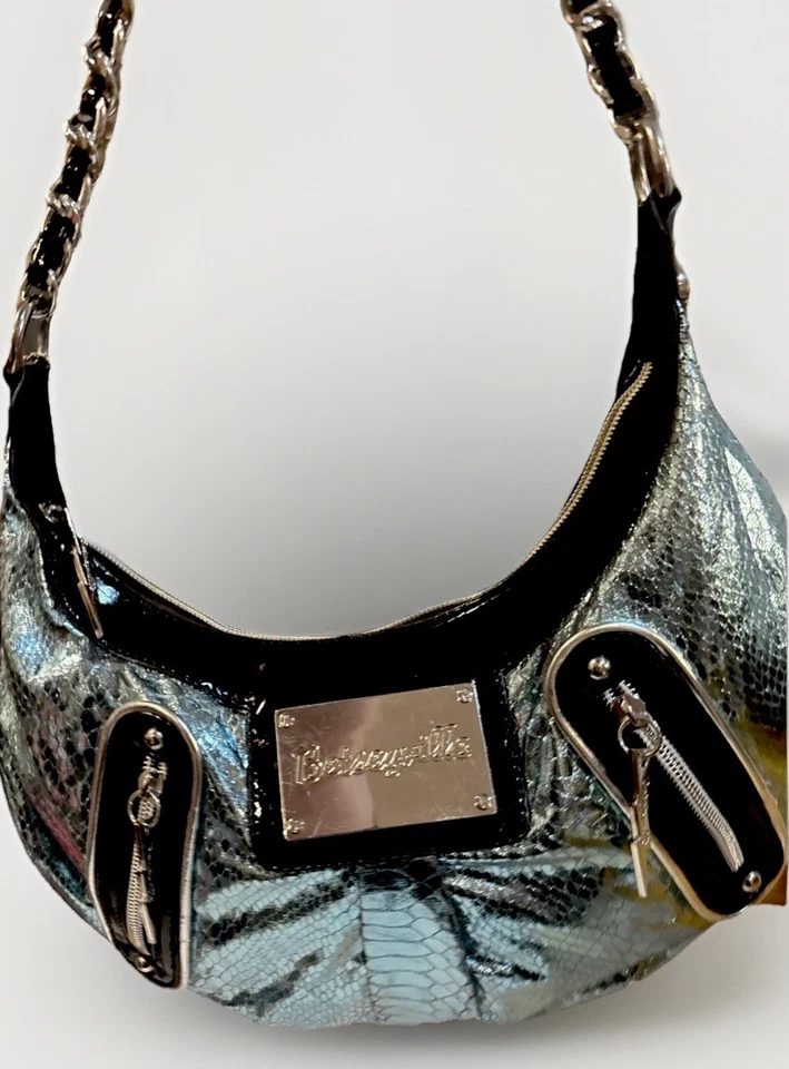 Bolso de Hombro Betseyville Azul Neón Imitación Piel de Serpiente Hobo Cartera Betsey Johnson Foto 2 de 4