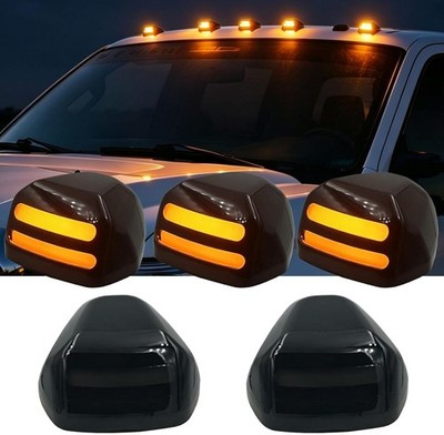 5pc Smoked Lens Amber Full LED Cab Roof Marker Lights For Ford 1999-06 F250 F350