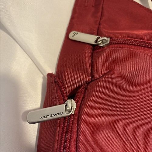Travelon 5 Point Anti-Theft Classic Crossbody Bucket Bag, Red Maroon - New - Picture 6 of 8