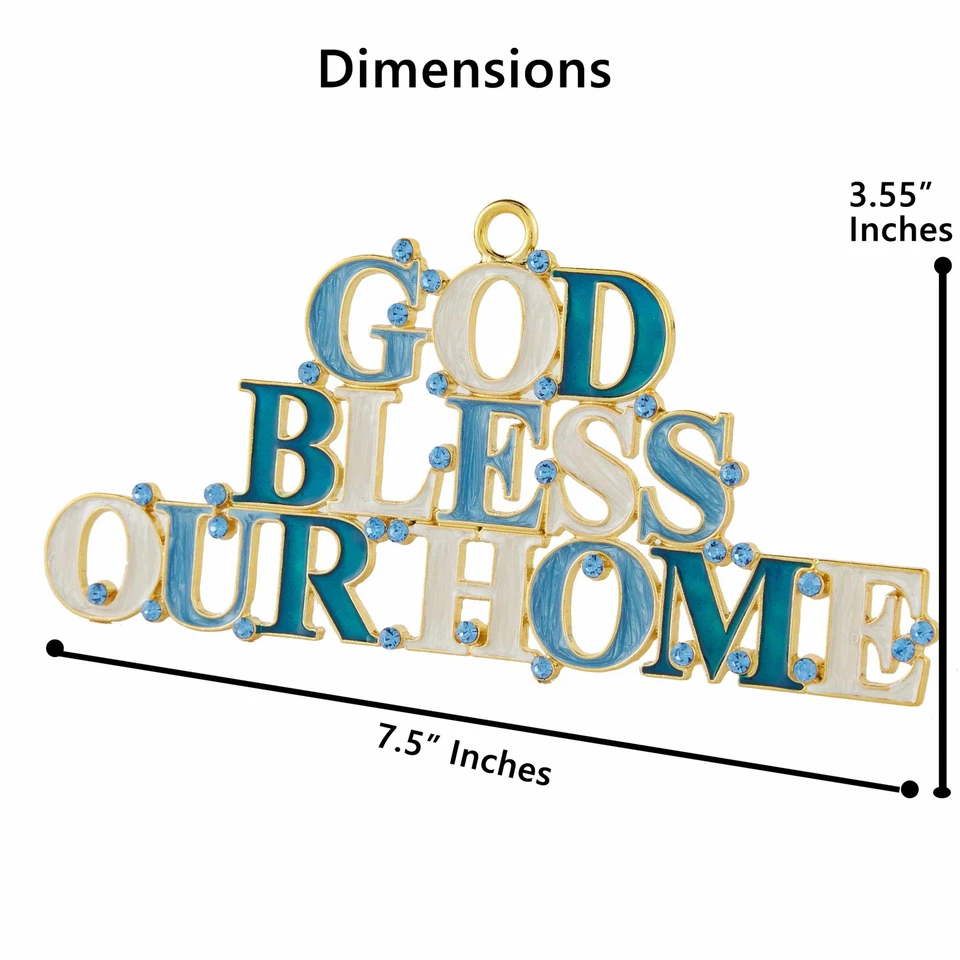Handmade God Bless Our Home Wall Art Sign , 7.5'' Blue & Ivory Ornament - Image 3 of 4
