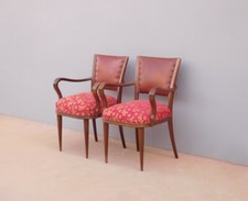 Coppia poltrone Decò in legno con seduta imbottita e schienale in pelle, '900!