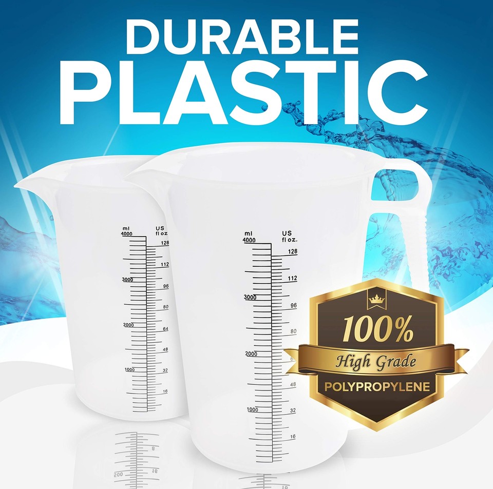 ACCUPOUR 32oz (1 Quart) Measuring Pitcher - Plastic, Ounce & Milliliter Marks, For Chemicals, Oil, Pool