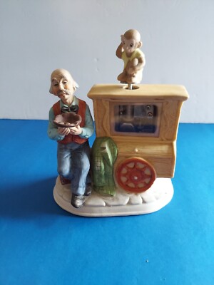 Vintage MSR Imports Music Box Organ Grinder Revolving Monkey Porcelain Figurine 
