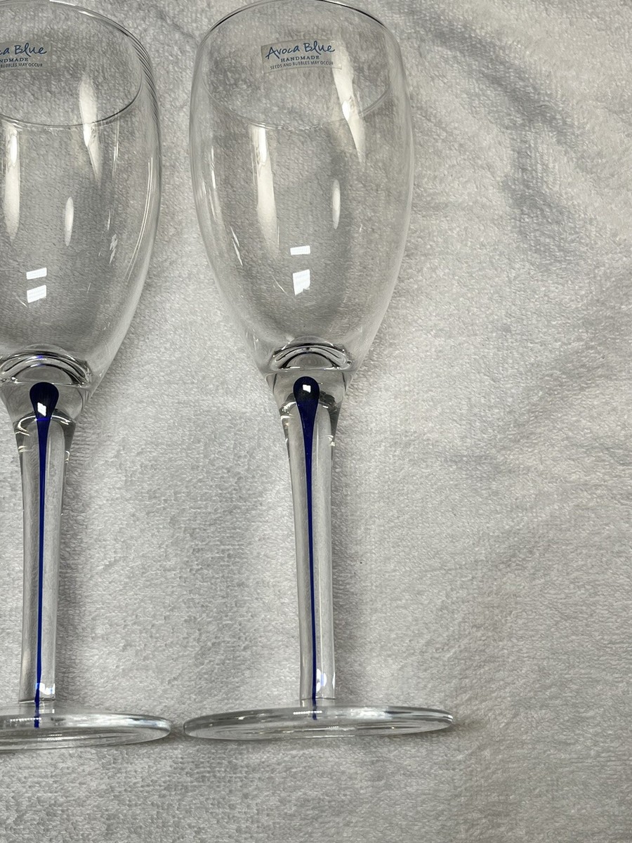 Avoca blue handmade wine glass. 9.25 Tall 4 Of Them. | eBay