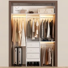 15-48 inch Walk-in Closet Organizer System With 3 Fabric Drawer ＆ 3 Hanging Rods